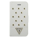 ETUI FOLIO GUESS COLLECTION TESSI CLOUTE POUR APPLE IPHONE 4 4S BLANC