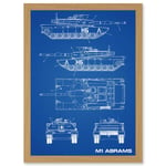 M1 Abrams American Main Battle Tank Blueprint Plan Artwork Framed Wall Art Print A4