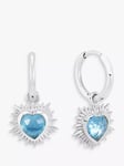 Rachel Jackson London Electric Love Blue Topaz Heart Drop Huggie Hoop Earrings, Silver