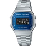 Casio Unisex 38.60mm Quartz Watch with Blue Digital dial and Silver Metal Bracelet Strap A168WEM-2BEF