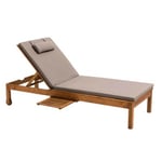 Bain de soleil avec coussin et tablette en bois taupe  Oviala