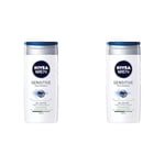 NIVEA MEN Gel Douche Sensitive 3 en 1 (1 x 250 ml), gel douche homme pour peau sensible, nettoyant doux pour corps, cheveux et visage, savon douche à l'extrait de bambou (Lot de 2)