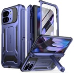 Poetic Spartan Case for Google Pixel 9 Pro Fold 5G, [Hinge Protection][Kickstand][Mil-Grade Protection] Full-Body Shockproof Protective Rugged Cover with Built-in Screen Protector, Midnight Blue