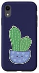 Coque pour iPhone XR Cactus Kawaii en pot pour les amateurs de plantes succulentes bleu nuit