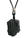 Black Tourmaline Raw Pendant Schorl Protection Necklace Bead Tie Cord Jewellery