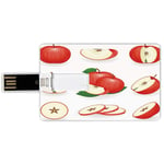 64G USB Flash Drives Credit Card Shape Sweet Decor Memory Stick Bank Card Style Yummy Chopped Apple Slices Juicy Fresh Fruits Delicious Nature Illustration,Cream Scarlet Waterproof Pen Thumb Lovely Ju