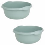 (Pack of 2) Small Round Washing Up Bowl Plastic Kitchen Sink Camping Silver Sage