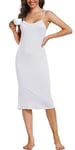 Sopesil Fond de Robes Longue Lingerie Femme Chemise de Nuit Modal Jupon sous Robe Bandoulière Réglable Elégant Sexy Fonds de Robe Femme,Blanc,M