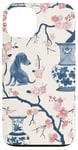 Coque pour iPhone 13 Preppy Bocal en toile Chinoiserie Motif chiens et gingembre Rose et bleu