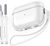 Coque Compatible Avec Airpods Pro 2Ème/1Ère Génération,Compatible Avec Airpods Pro 2Ème Génération Usb C,Coque Transparente Souple Antichoc Avec Stylo De Nettoyage Pour Lanière,Blanc