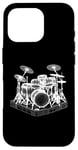 Coque pour iPhone 16 Pro Ensemble de batterie 3D Wireframe - Vintage Drummer Drums Lover