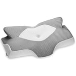 Elviros curve Memory Foam Pillow for Neck Pain Orthopedic Neck Pillow for Shoulder Pain Ergonomic Head Neck Support Pillow for Side/Back/Stomach Sleepers with Removable Cover (Grey-L)