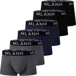 MLANM Mens Boxers Shorts Multipack 6 Pack Men's Fitted Boxer Hipsters Comfortable Cotton Mens Underwear Trunks, 2XL Black Dark Grey Navy Blue