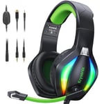 Krysenix PG1 Casque Gaming pour PS4/PS5/PC/Xbox/Nintendo Switch, Casque Gamer avec Son Microphone Stéréo AI, Casque PS5 avec Prise Jack 3,5 mm et lumière RVB, Noir/Vert