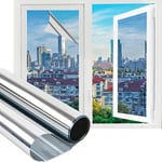 One Way Window Film Privacy - Privacy Film for Glass Windows, Reflective Anti Glare Static Daytime Privacy, Heat Control Mirror Window Tint UV Blocking Sticker for Home and Office (Sliver, 44*200CM)