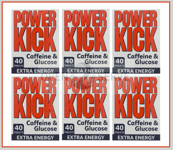 6x Power Kick Tablets Caffeine & Glucose | Extra Energy | Vegan - 40 Tablets