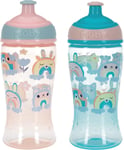 Toddler Water Bottle, No Spill, 360ml, Rainbows 2-Pack