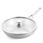 KitchenAid MultiPly 3PLY Wok en Acier Inoxydable Sans PFAS avec Couvercle en Verre, 25 cm/3,57 L Triply, Multiclad, Induction, Four jusqu'à 220°C, Lave-Vaisselle, Argent