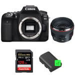 Canon EOS 90D + EF 50mm f/1.2L USM + SanDisk 128GB Extreme PRO UHS-I SDXC 170 MB/s + 2 LP-E6N | Garantie 2 ans