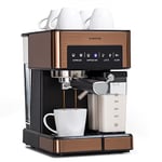 KLARSTEIN Petite Cafetière Electrique avec Mousseur de Lait, Cafetières, Machines à Café Expresso 20 Bar, en Acier Inoxydable 1350W pour Café Moulu, Qualite Barista