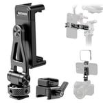 NEEWER Metal Phone Tripod Mount with Cold Shoe Mount & NATO Clamp for DJI RS4 RS3 Pro RS2 RSC2 Gimbal Stabilizer, 180° Tilt Phone Clamp Clip Holder Compatible with iPhone 15 Pro Camera Cages, GA010