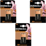 3 Duracell Plus 9V Battery MN1604 6LR61 PP3 Smoke Alarm