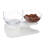 Relaxdays Double gamelle pour Chat, 2 récipients, 500 ML, HxLxP : 16x27,5x13,5 cm, lot surélevé, Blanc - Transparent