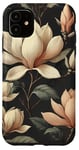 Coque pour iPhone 11 Fleurs beige élégantes sur fond foncé