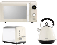 Daewoo Kensington Cream Pyramid Kettle, 2-Slice Toaster & Microwave Matching Set