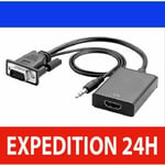 Adaptateur Vga Vers Hdmi Avec Câble Audio 3,5 Mm Et Câble D'alimentation, Convertisseur Vga Vers Hdmi 1080p 60hz, Compatible Avec Le