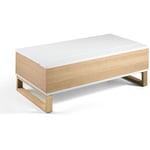 Table basse relevable en bois laqué blanc brillant /chêne - Longueur 110 x Profondeur 60 x Hauteur 38 cm Pegane