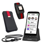 swissvoice S510-C Smartphone Séniors 4G débloqué, Facile à Utiliser, socle Chargeur, lanière Tour de Cou, Bouton et Bracelet SOS géolocalisation, étui de Protection- France-Bénélux