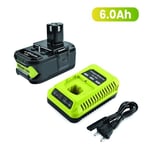 6,0Ah batteri med laddare kompatibel Ryobi One RB18L50 Lithium-ion P108 Svart och grönt