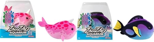 LANSAY ZHU ZHU Aquarium - Lot de 2 Poissons : 1 Merlin Le Poisson Chirurgien + 1 Coral Le narval - Mini Univers - Animal Interactif - Dès 4 Ans