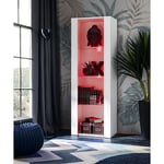 Vitrine Armoire Tivoli, Blanc/Blanc, Largeur 55cm x Hauteur 159cm x Profondeur 35cm, led rgb, 3 étagères, pour Salon, Chambre, Entrée - Komodee