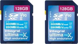 128 Gb 2-Pack Carte Sd Uhs-Ii V90 Jusqu'À 300 Mo/S En Lecture Et 280 Mo/S En Écriture 1866X Sdhc Carte Mémoire Professionnelle Haute Vitesse