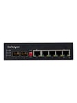 StarTech.com Industrial 5 Port Gigabit Ethernet Switch 5 PoE RJ45 +2 SFP Slots 30W PoE+ 48VDC 10/100/1000 Power Over Ethernet LAN Switch -40C to 75C with DIN Connector/Mountable - switch - 6 ports