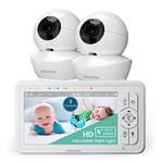 Babysense Moniteur Vidéo pour Bébé - Babyphone avec Écran Divisé 5“ et Deux HD Caméras 720p, Conversation Audio Bidirectionnel, Fonction PTZ, Longue Portée, Lumière De Nuit, Vision Nocturne, Berceuses