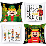 Set med 4 julkuddfodral 45x45 cm, Grön Nötknäppare Jul Dekorativa Kuddfodral Jul Kuddfodral Jul Heminredning