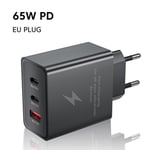 UE-Noir-Adaptateur de charge rapide de type C pour téléphone portable, chargeur PD, 65W, USB, 2 ports, iPhon