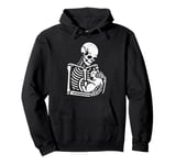 Vintage Skeleton Holding A Cat Pullover Hoodie