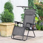 Steel Frame Zero Gravity Outdoor Chair Grey 90cm x 67cm x 110cm Canopy