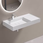 Sogood Lavabo Suspendu avec Bonde Vasque à Poser Blanc Mat 90x46x12cm Lave Mains avec Perçage de Robinet Colossum630