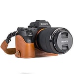 MegaGear MG1125 Ever Ready Leather Half Case and Strap with Battery Access for Sony Alpha A7S II/A7R II/A7 II Camera - Light Brown