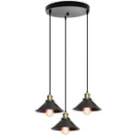 Plafonnier Rétro 3 Lumières Suspension Luminaire Industrielles 22CM Lustre Créatif Pour Salon Salle À Manger, Bar, Balcon, Noir