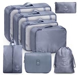 MURISE Packing Cubes 8 pièces, organisateur valise pour les vacances et les voyages, sac rangement valise, Les essentiels du voyage, Système de rangement pour valises (Gris sidéral）