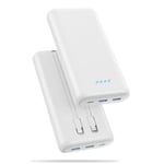 Ekrist Batterie Externe 26800mAh avec 2 Câble Intégré, PD 25W QC 4.0 Charge Rapide Batterie Portable USB C Entrée & Sortie Power Bank avec 5 Sorties 2 Entrées Compatible avec iPhone Samsung iPad-Blanc