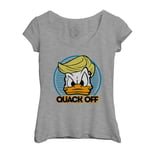 T-Shirt Femme Col Echancré Donald Trump - Quack Off Parodie Film Président Anime