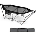 Hamac Pliable Portable avec Poche Latérale-Charge 150KG-Lit de Camping avec Support en Métal-avec Sac de Transport Noir - Goplus