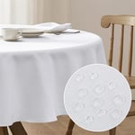 Softalker Petite Nappe Ronde 120 cm Blanche,Impermeable,résistante à l'eau,Anti Tache,Texture Lin,pour extérieur,Table de Jardin,fête,Anniversaire,réveillon,Mariage,Noël,Jardin,Table Basse